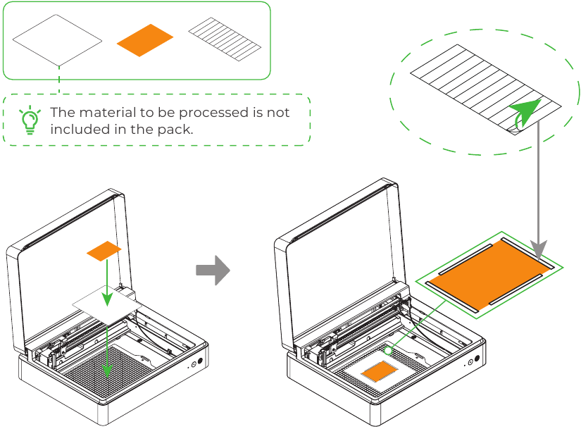 Gebruik - Plaats het te bewerken materiaal en foliepapier