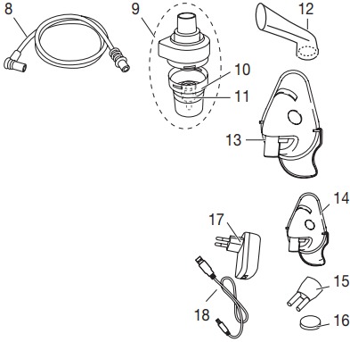 Overzicht van verstuiver en accessoires