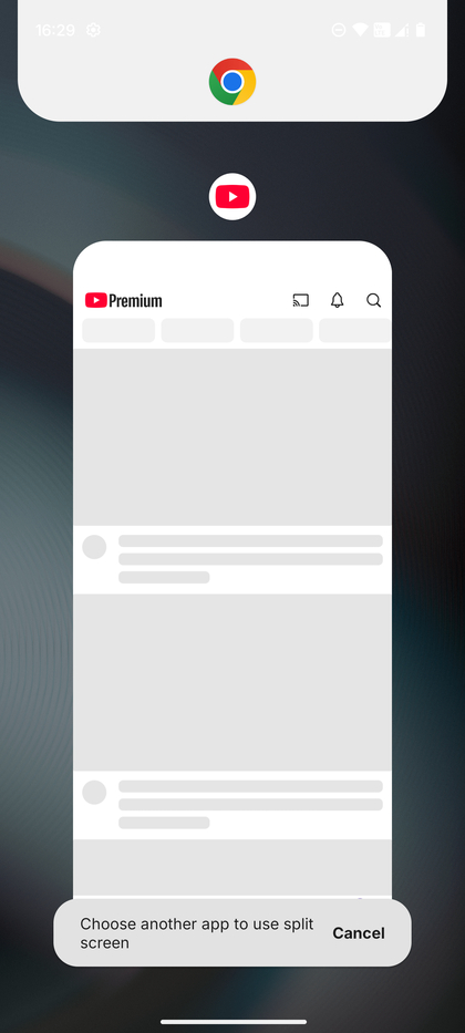 Een screenshot die laat zien dat de bovenste app is vergrendeld en de onderste helft de beschikbare apps weergeeft om uit te kiezen.