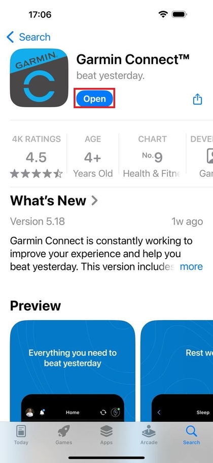 Garmin Connect-app in de App Store