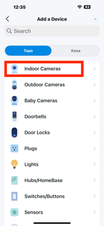 Binnencamera's selecteren in de Tapo-app
