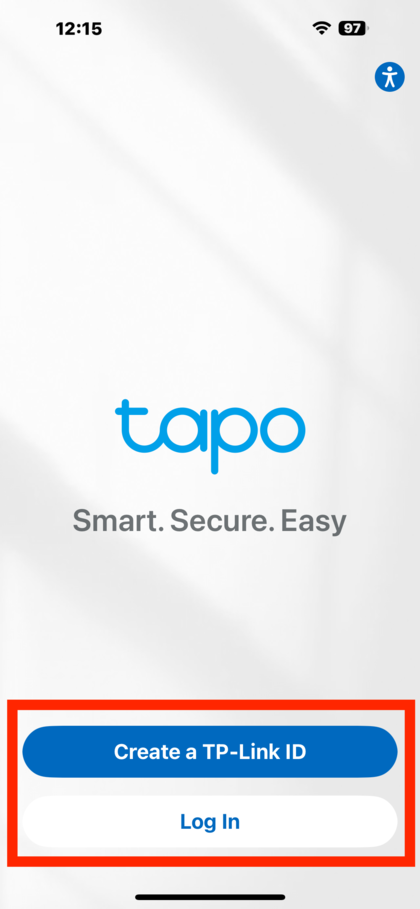 Inloggen of een nieuw account aanmaken in de Tapo-app