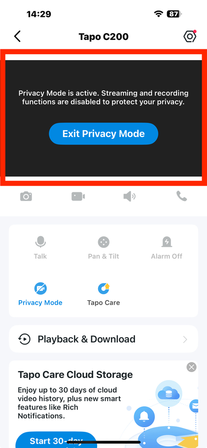 Bevestigingsbericht voor het activeren van Privacy Mode