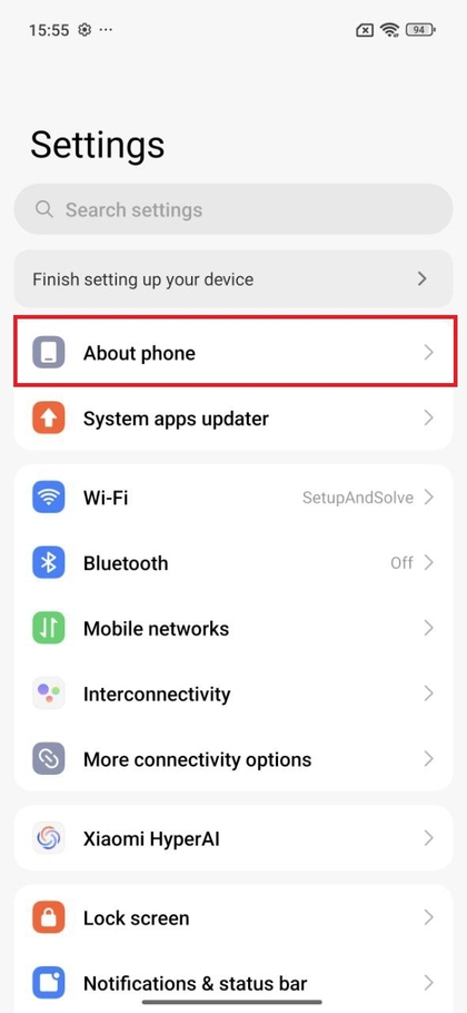 Navigeren naar Over de telefoon op Xiaomi 15T Pro