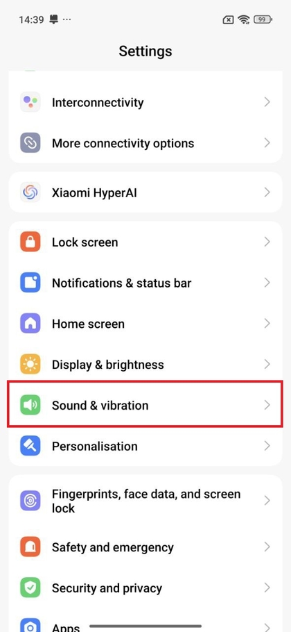 Geluid- en trillingsmenu op Xiaomi 15T