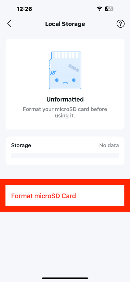 Optie SD-kaart formatteren in de Tapo app