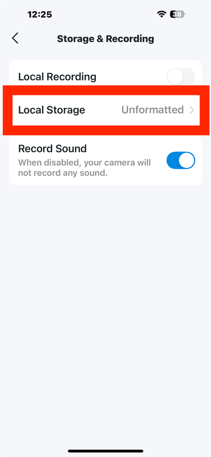 Opslag- en opnamegedeelte in de Tapo-app