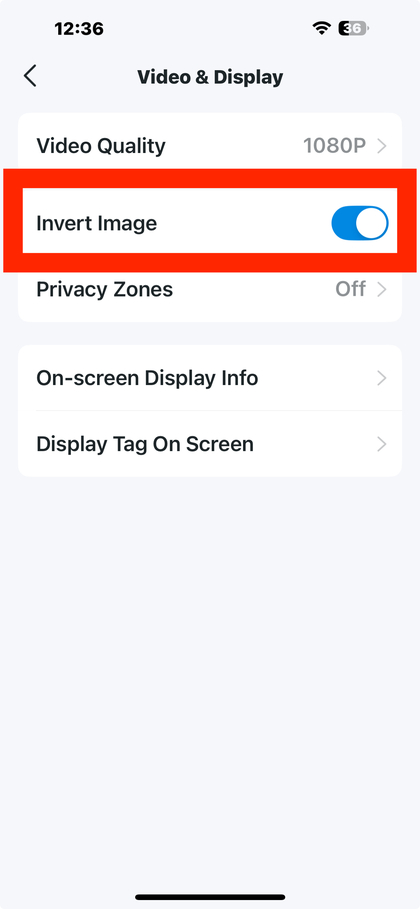 Instelling voor beeld omkeren in de Tapo-app