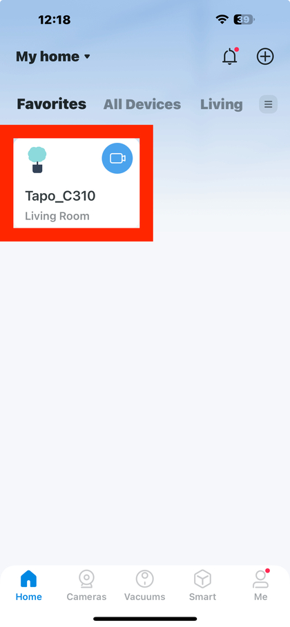 Tapo-appdashboard met verbonden camera's