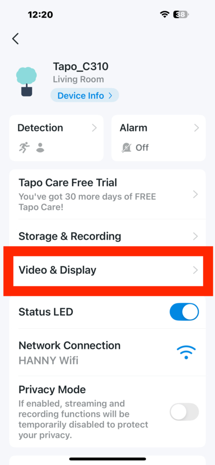 Video- en weergave-instellingen in de Tapo-app