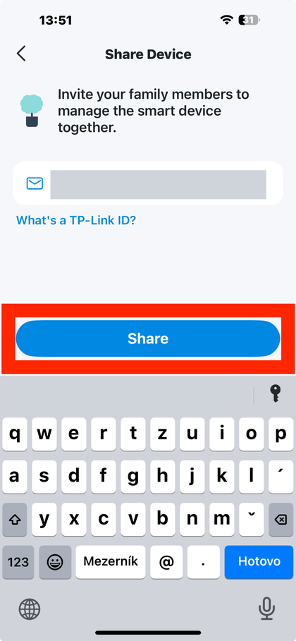 Voorbeeld van het verzenden van een uitnodiging voor Tapo Link C310