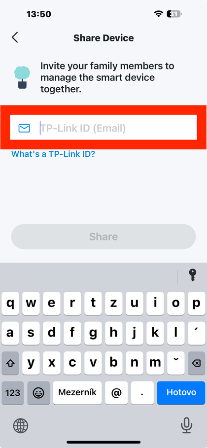Screenshot met de locatie om TP-Link ID in te voeren