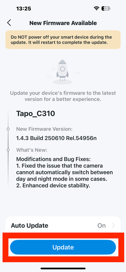 Firmware-update downloaden in de Tapo-app