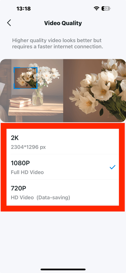 Video kwaliteit selecteren in de Tapo app