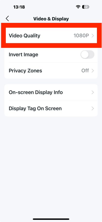 Video kwaliteit opties in de Tapo app