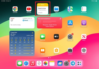 Notes-app icoon op iPad
