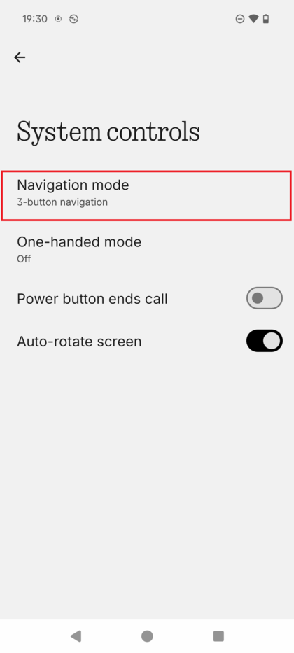 Nothing Phone (3) Systeembediening-scherm met de optie 'Navigatiemodus' gemarkeerd.