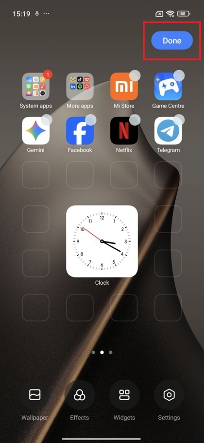 Voltooi de plaatsing van de widget