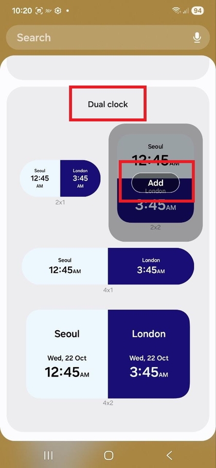 Dual Clock Widget opties