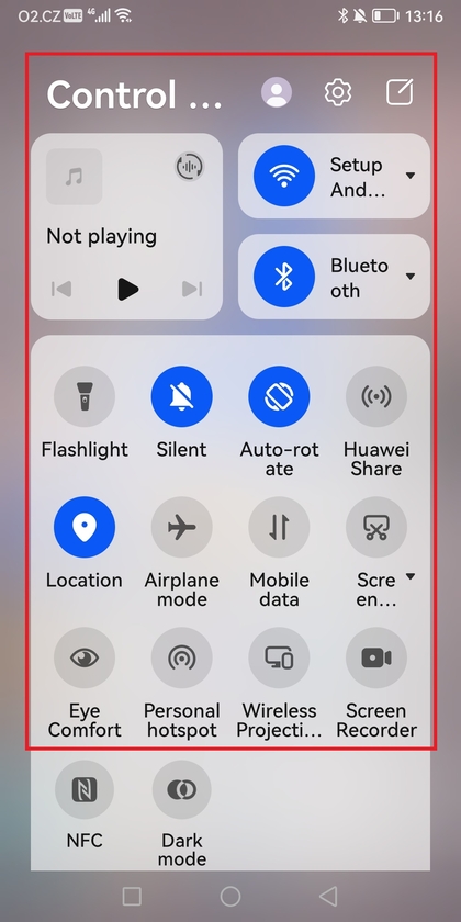 Android-bedieningspaneel met Bluetooth-pictogram
