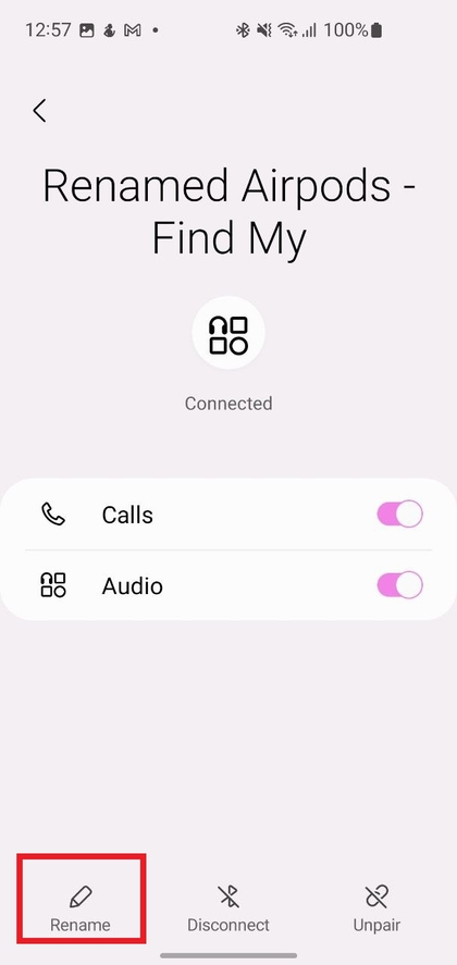 Optie voor hernoemen van AirPods in instellingen