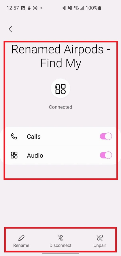 Instellingenscherm voor AirPods op Android