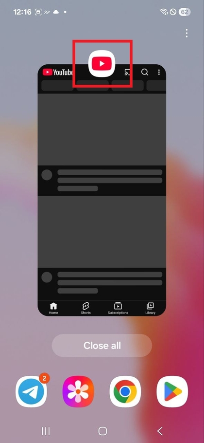 App-pictogram voor toegang tot opties in Recente apps