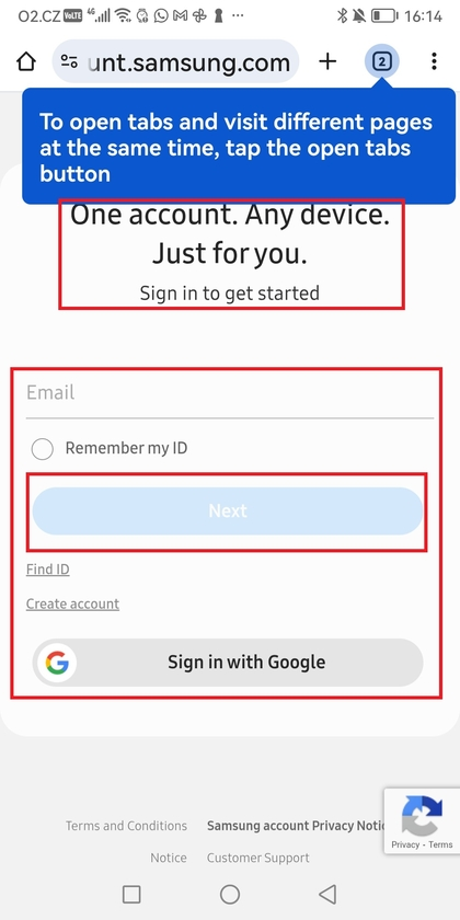Samsung-account inlogpagina