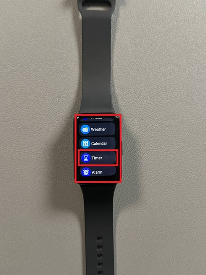 Locatie van de Timer-app op de Samsung Galaxy Fit 3