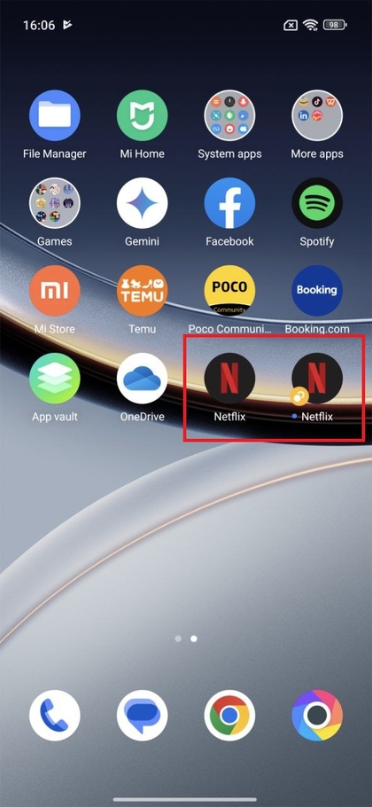 Gekloonde apps in de POCO F7 app-lade