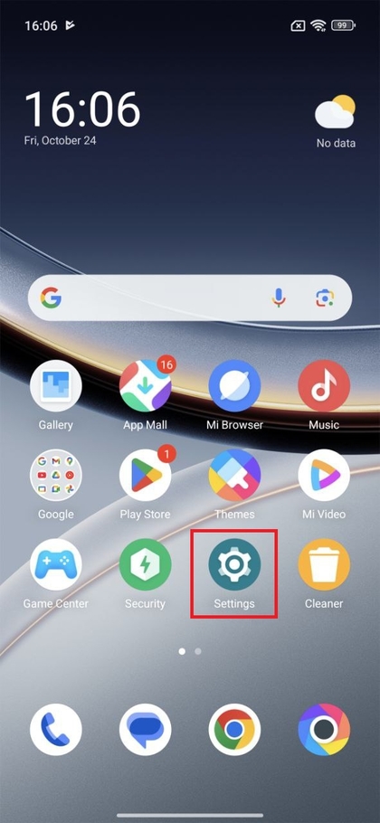 POCO F7 instellingen icoon op het startscherm