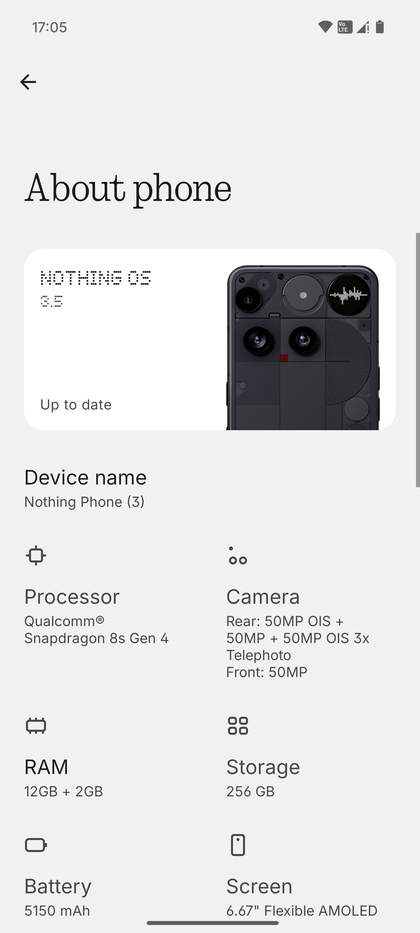 Screenshot van het scherm 'Over de telefoon'.