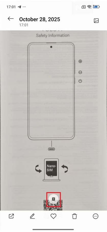 Voorbeeld van vastgelegd document op POCO F7