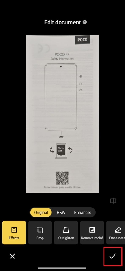 Gescand document opslaan op POCO F7