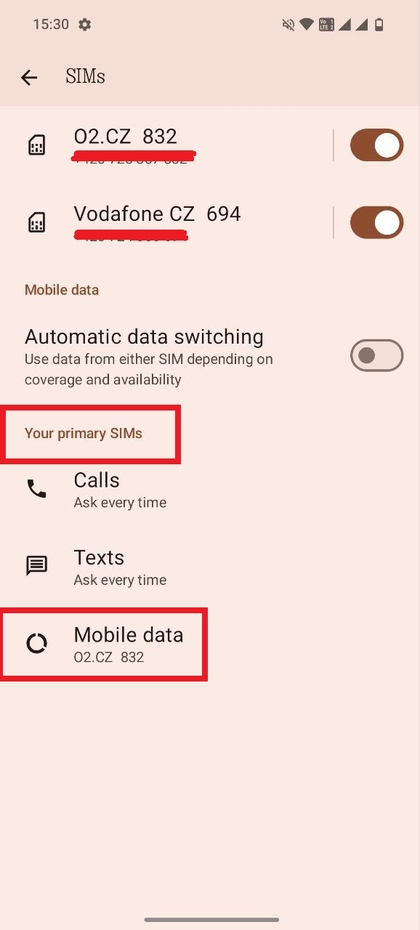 De primaire SIM-kaart selecteren voor mobiele data