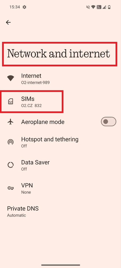 Selectie van het tabblad Sims op CMF Phone 2 Pro