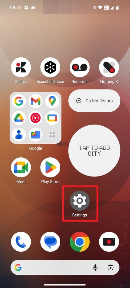 Instellingenpictogram op het startscherm van CMF Phone 2 Pro