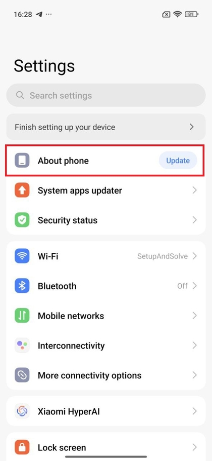 Menu Over de telefoon op POCO F7
