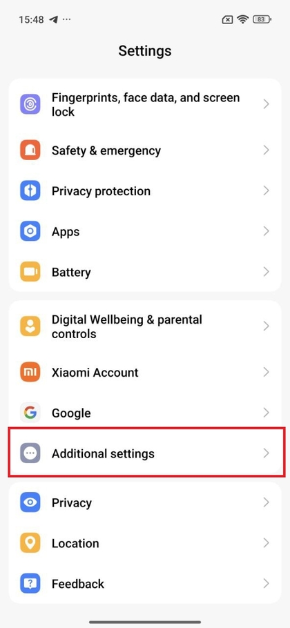 Menu Aanvullende instellingen op POCO F7
