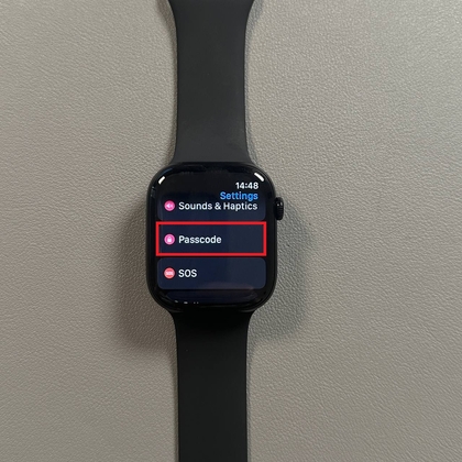 Wachtwoordcodeoptie gemarkeerd in de Apple Watch-instellingen