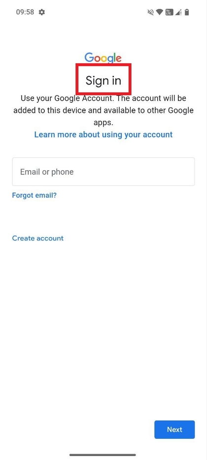 Inlogscherm Google-account