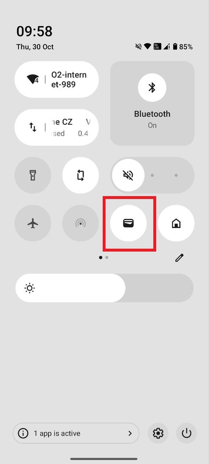 Google Wallet-pictogram in het paneel Snelle instellingen