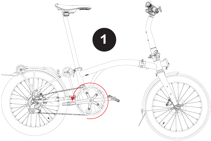 De fiets opvouwen - Stap 1 - Crankstellen draaien