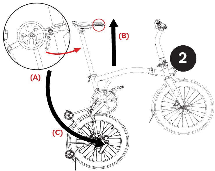 De fiets opvouwen - Stap 2 - Achterwiel opvouwen