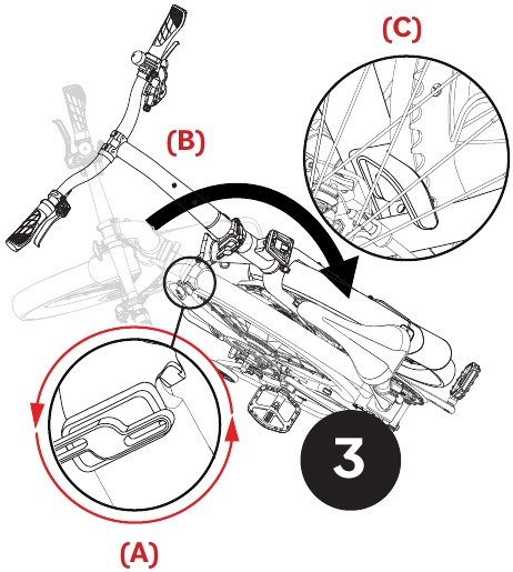 De fiets opvouwen - Stap 3 - Voorframe opvouwen