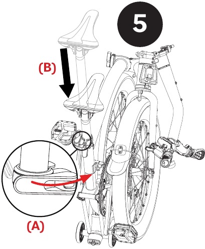 De fiets opvouwen - Stap 5 - Zadel omlaag