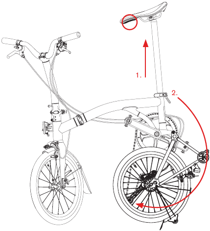 De fiets opvouwen - Stap 2 - Vouw het achterwiel