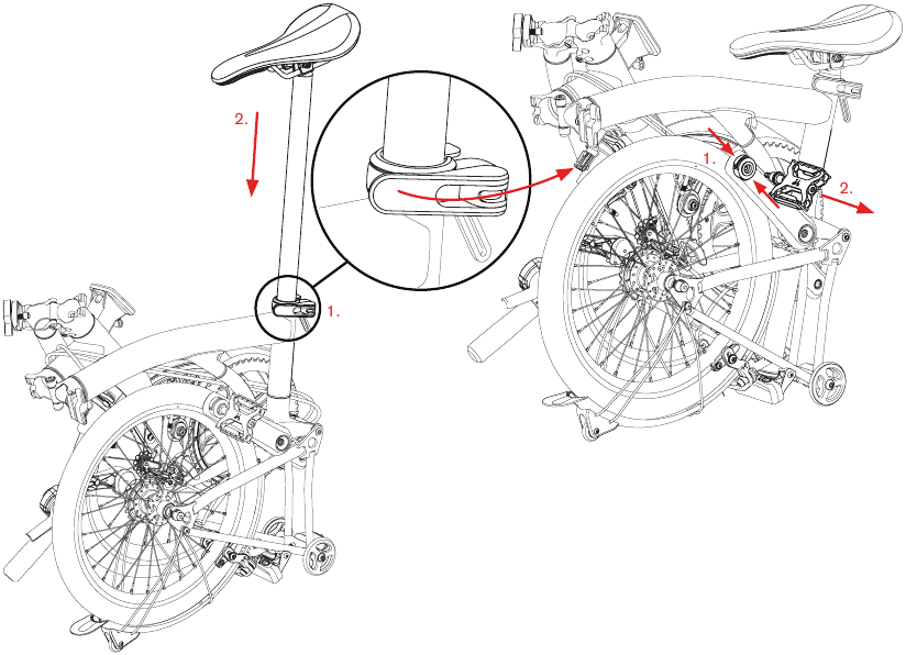 De fiets opvouwen - Stap 8 - Laat het zadel zakken