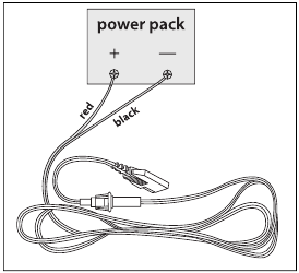 Sluit de rode en zwarte draden aan op het powerpack