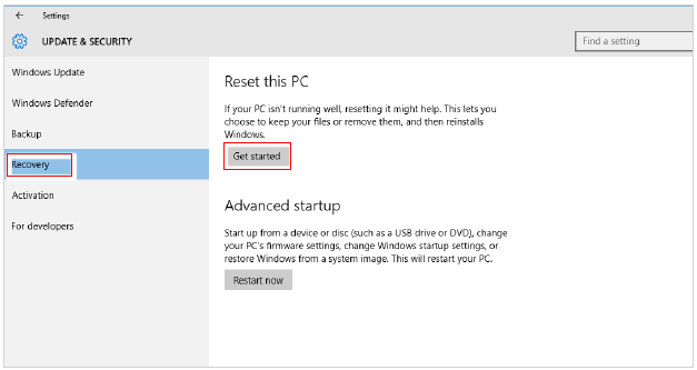 Deze pc opnieuw instellen - Stap 1